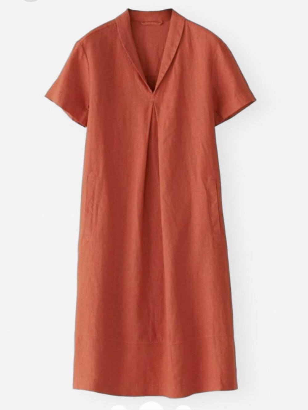 Poetry 100% Linen A-line Midi Dress Size 2 Orange Lagenlook Fall Collar V-neck